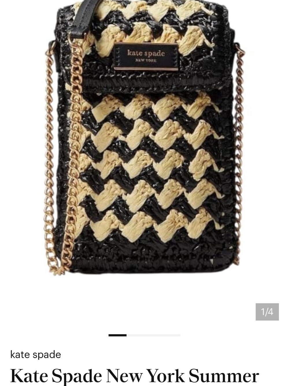 kate spade black & cream woven crossbody with gold chain
